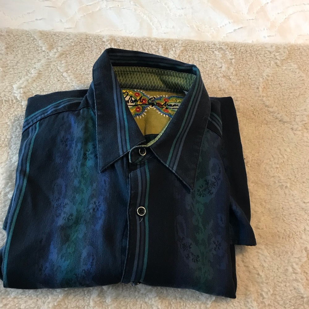 Robert Graham Men's Blue and Green Patterned Shirt